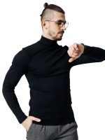 LEOTUDE Men's Regular Fit Turtle High Neck Full Sleeve Cottonblend Solid Black T-Shirt - Image 3