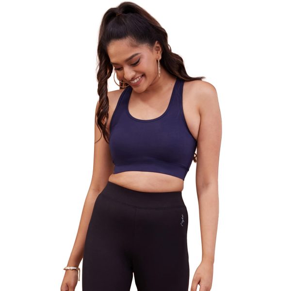 NYKD Women's Everyday Cotton Padded Sports Bra for Gym/Running/Workout Full Support | Removable Pads | Wirefree | Full Coverage | Stretchable - NYK059