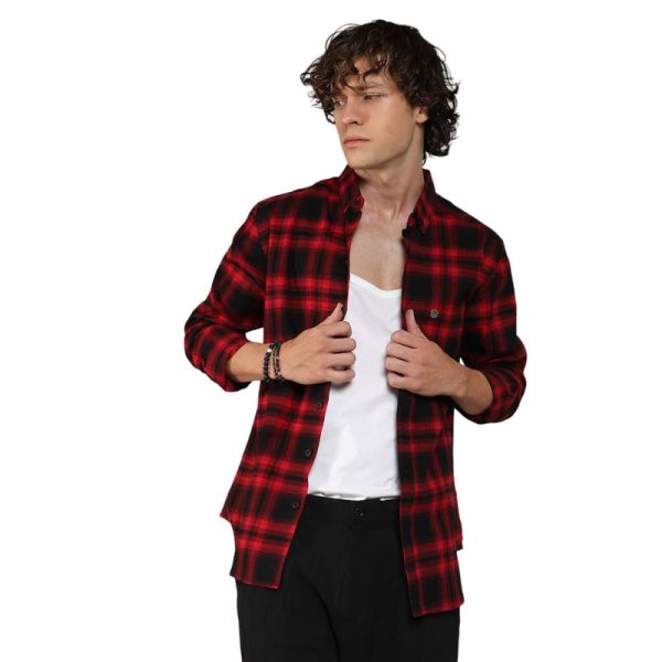 Campus Sutra Men's Cotton Comfort Fit Brushed Buffalo Check Shirtfor Casual Wear | Spread Collar | Long Sleeve | Button Closure | Shirt Crafted with for Everyday Wear