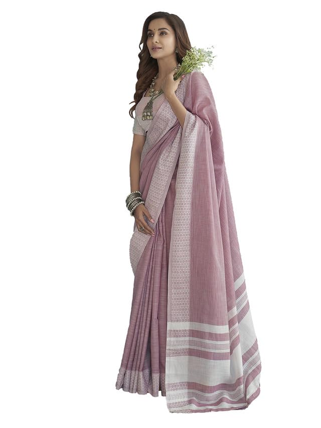 SIRIL Women's Self Woven, Jacquard Border Cotton Saree with Unstitched Blouse