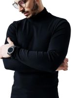 LEOTUDE Men's Regular Fit Turtle High Neck Full Sleeve Cottonblend Solid Black T-Shirt