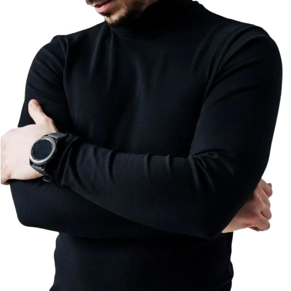LEOTUDE Men's Regular Fit Turtle High Neck Full Sleeve Cottonblend Solid Black T-Shirt