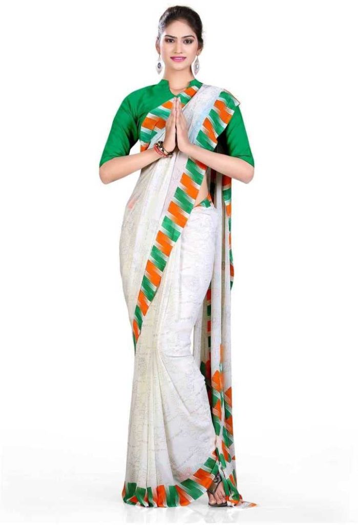 Uniform Sarees Corp Women's Independence Day Premium Soft Georgette Republic Day Saree (D.NO-138;Tricolor)