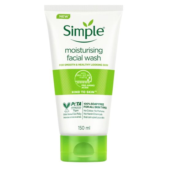 Simple Kind To Skin Moisturising Facial Wash 150 ml | 100% Soap-Free Facewash that leaves your skin moisturised | For normal to dry skin