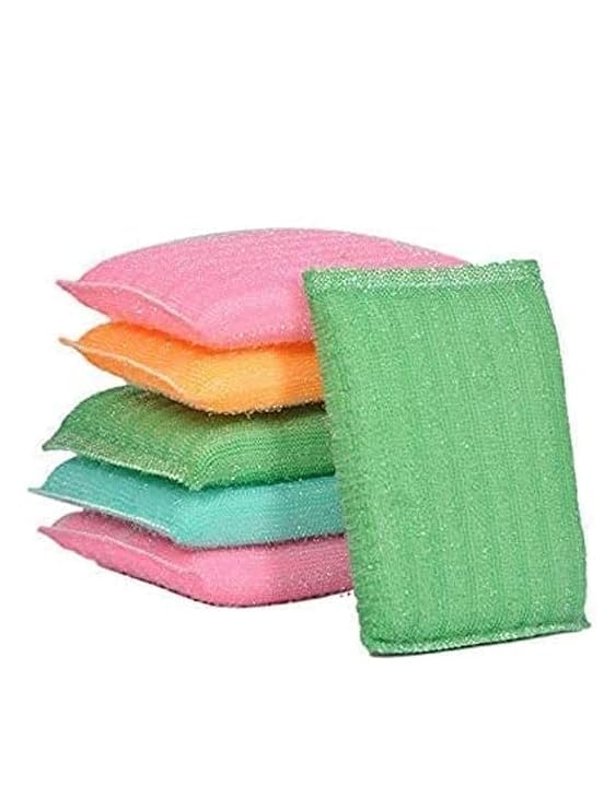 SR Sponge & Plastic Kitchen Scrubber for Dish/Utensils/Tiles Cleaning Heavy Quality Scrub Pad Multicolor Free Size Pack of 5