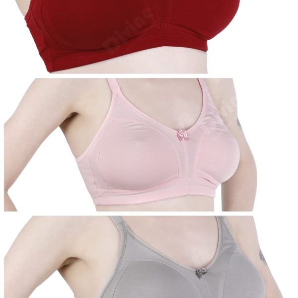 D DIVINE Reason for million smiles Women's Cotton-Lycra Non-Padded Non-Wired Full Coverage Bra with Broad Shoulder Straps Combo Pack of 3