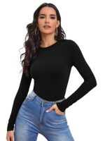 Dream Beauty Fashion Polyester Blend Women's Casual Round Neck Long Sleeves Stylish Slim Fit Top, 23" Inches (BZF-Top-Empire-P)