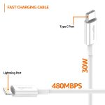 amazon basics TPE Type-C to Lightning Cable | 30W Fast Charging, 480Mbps Data Transfer Speed | Compatible With iPhone, iPad Air, Pro, Mini, iPad | 1 meter (White) - Image 4