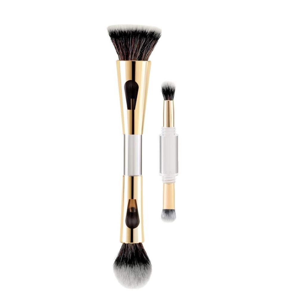 Winkelen 4 in 1 Travel Brush with Multifunctional Foundation Brush, Powder Brush, Eyeshadow Blending & Flat Professional Brush | Soft Bristles Makeup Brushes Set for Women, Girls