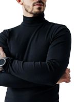 LEOTUDE Men's Regular Fit Turtle High Neck Full Sleeve Cottonblend Solid Black T-Shirt - Image 4