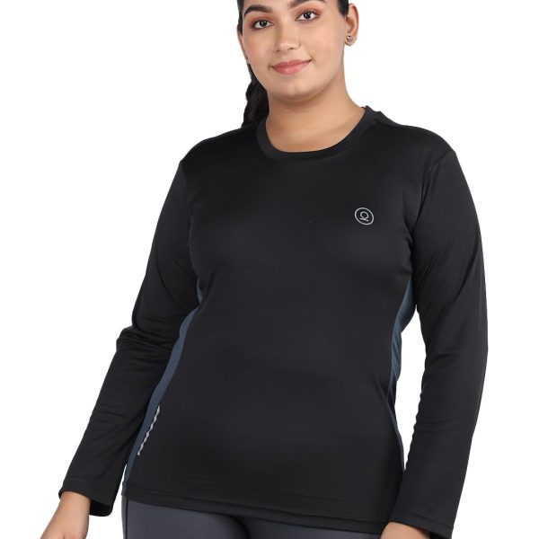 CHKOKKO Women's Polyester Regular Fit Full Sleeve Round Neck Dry Fit Gym Sports T-Shirt