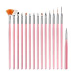 First Try Nail Art Painting Brush Set | Acrylic UV & Poly Extension Gel Drawing Polish Brush Tool Kit | Tips Builder Design Dotting Brushes DIY | Nail Art Decoration Accessories – 15 Pcs. (Pink)