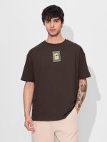 The Souled Store Poster Men and Boys Short Sleeves Round Neck Brown Graphic Printed Cotton Oversized T-Shirts - Image 2