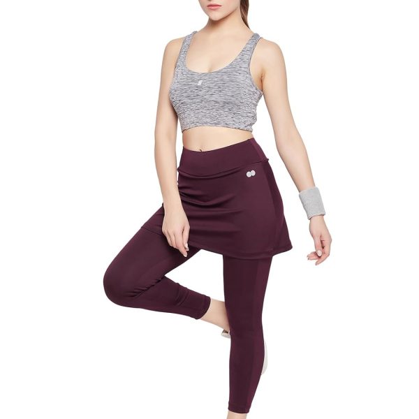 Clovia Women's Snug-Fit High Rise Active Skirt with Attached Tights in Purple