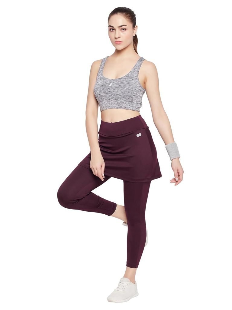 Clovia Women's Snug-Fit High Rise Active Skirt with Attached Tights in Purple