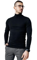 LEOTUDE Men's Regular Fit Turtle High Neck Full Sleeve Cottonblend Solid Black T-Shirt - Image 2