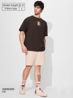 The Souled Store Poster Men and Boys Short Sleeves Round Neck Brown Graphic Printed Cotton Oversized T-Shirts - Image 3
