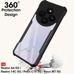 TheGiftKart Shockproof Crystal Clear Back Cover Case for Mi Redmi A4 5G / Redmi 14C 5G / Poco C75 5G / M7 5G | 360 Degree Protection | Protective Design | Transparent Cover (PC & TPU, Black Bumper) - Image 3