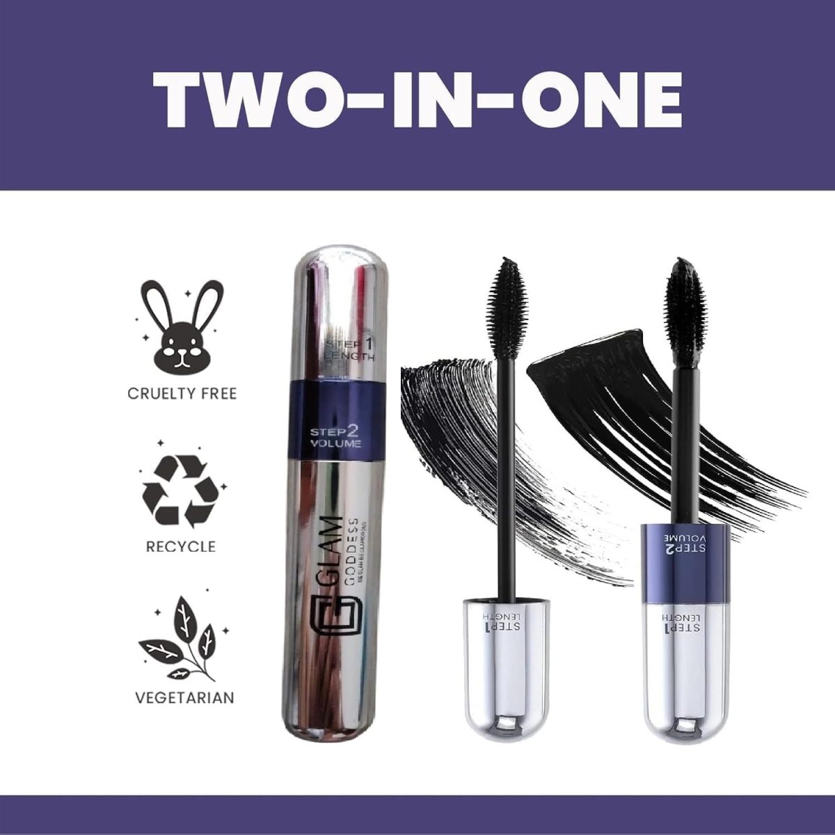 Glam Goddess Double Trouble Volumizing and Lengthening Mascara | 2-in-1 Mascara for Women | Long Lasting (15 ml) (Black) - Image 2
