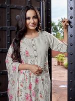 Royal Export Women's Chanderi Floral Embroidered Straight Kurta Pant with Dupatta - Image 6