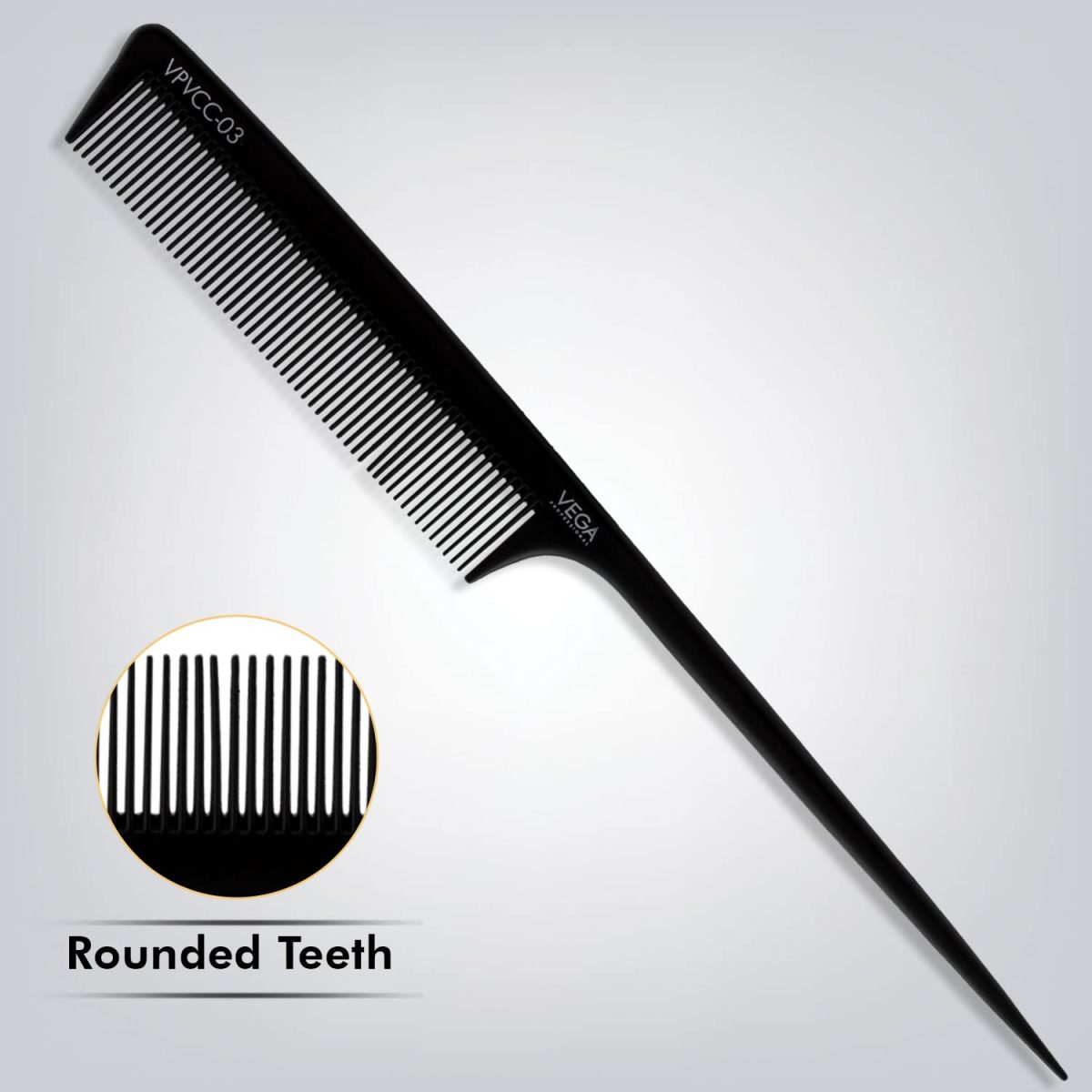 VEGA PROFESSIONAL Tail Comb (Carbon Anti-Static Black Line Hair Comb), (VPVCC-03) - Image 3