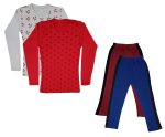 IndiWeaves Girls Cotton Full Sleeve Printed T-Shirts and Cotton Capri 3/4 Pants (Maroon,Blue,White,Red,12-13 Years) Pack of 4