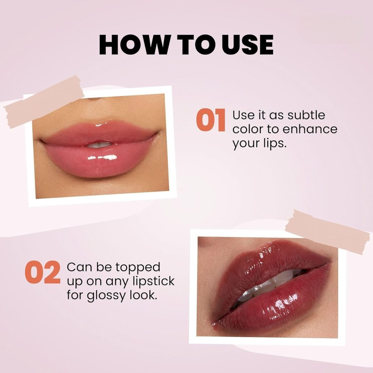 Korean Glossy Lip Gloss Oil with Shimmery Tinted Pink | Non-Sticky, Waterproof, Lipstick For Women | Crystal Jelly Transparent Clear lip oil Gloss - Image 4