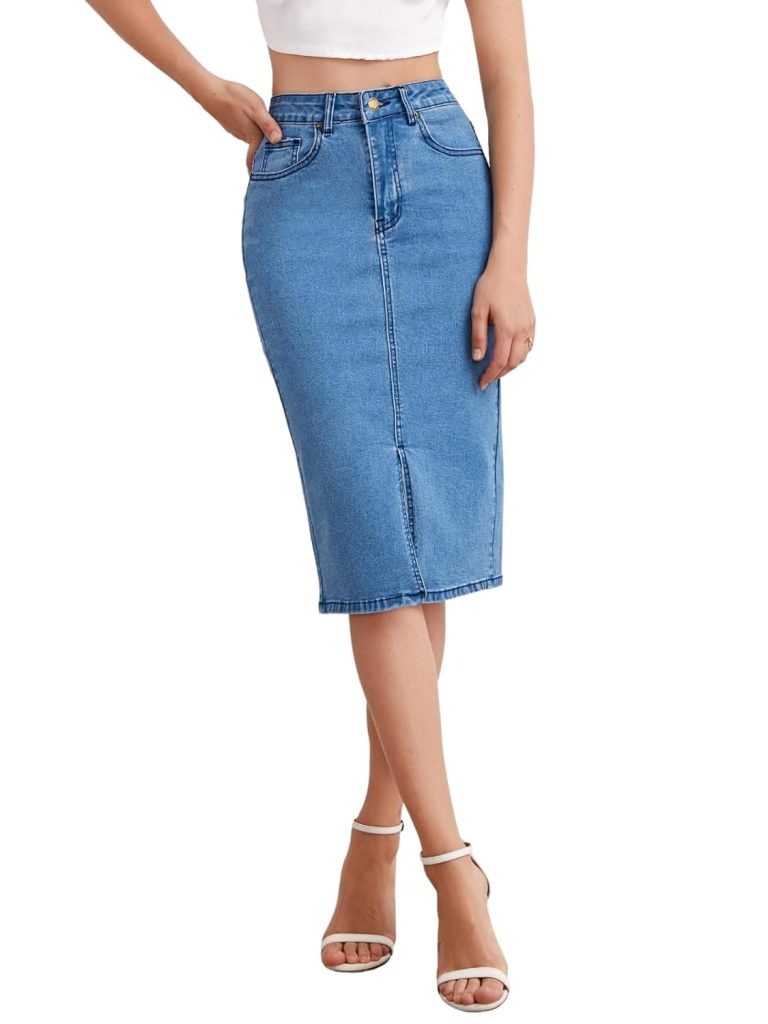 GRECIILOOKS Denim Skirt for Women | Long Skirt for Women | Skirt for Women | Denim Skirt for Women Long | Pencil Skirt for Women