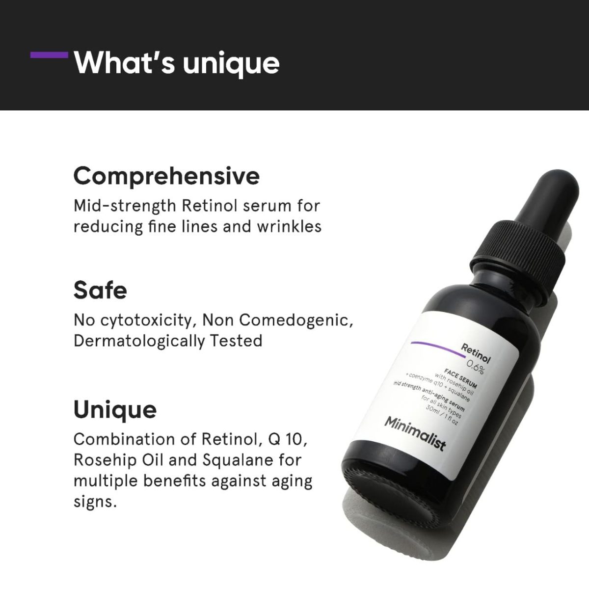 Minimalist Retinol 0.6% Mid-Strength Anti Aging Face Serum For Unisex, Reduces Fine Lines & Wrinkles, Medium Strength Retinol Formula (Pack Of 1) - Image 3