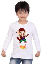 Printmate Ganpati Bappa Ganesh Chaturthi Cotton Round Neck White Full Sleeve Unisex T-Shirt-898B