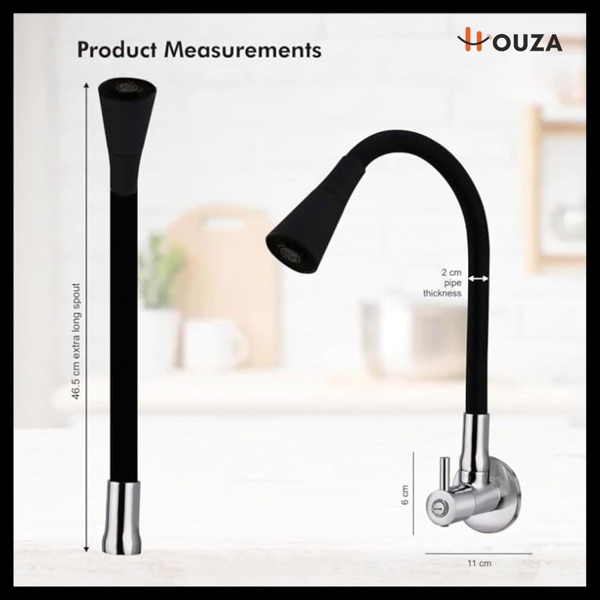 Houza Brass Sink Tap Faucet with 360 Degree Flexible Silicon Swivel Spout & Dual Flow Pattern Flow, Compatible for Hot or Cold Water for Kitchen Sink, Wash Basin, (Chrome Finish/Black) - Image 6