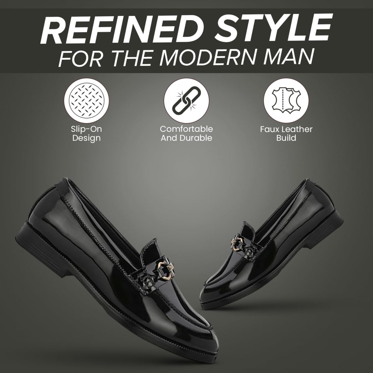 STANPHORD Mens Ascent Formal Shoes |Patent Faux Leather Office Wear Slip-on Shoes | Shinny & Glossy | Buckle Design | Comfortable |Perfect for Formal Wear, Business Casual, and Parties - Image 3