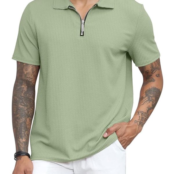 madfrog Men's Solid Zip Polo Neck T-Shirt | Polyester Blend | Regular & Comfort Fit