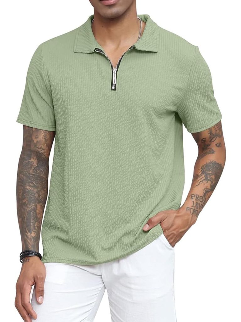 madfrog Men's Solid Zip Polo Neck T-Shirt | Polyester Blend | Regular & Comfort Fit