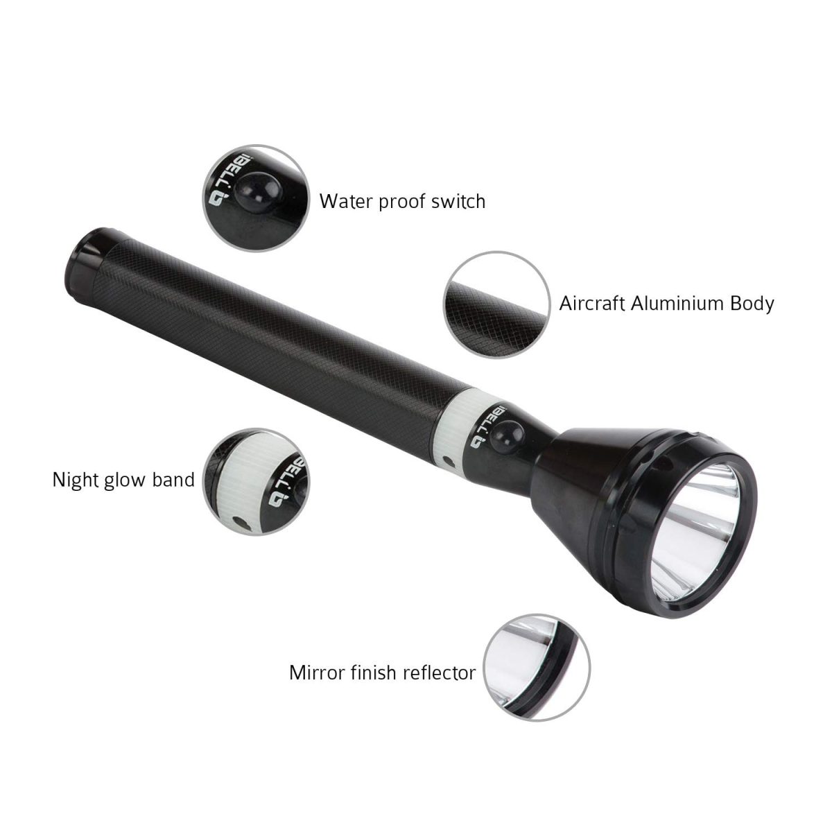 IBELL FL8359 Rechargeable Torch Flashlight,Long Distance Beam Range, Aircraft Aluminium Body with Ultra Bright LED Light(Black) - Image 5