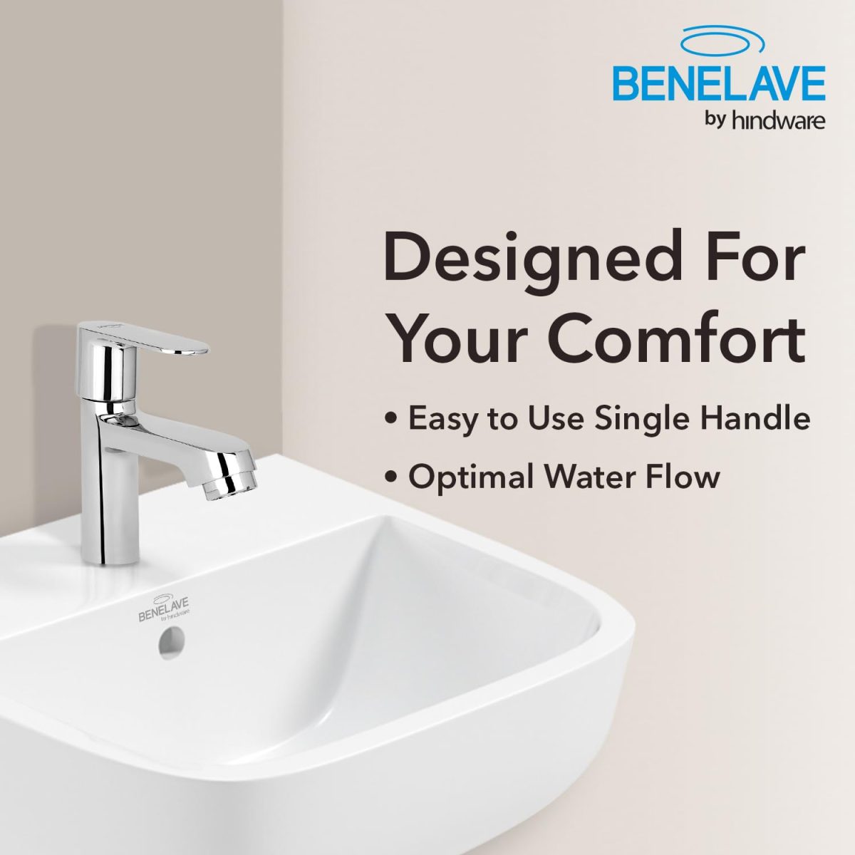 Benelave by Hindware Volga Pillar Tap for Bathroom, Brass with Chrome Finish | 7-Year Manufacturer Warranty - Image 2