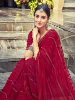 Satrani Women's Georgette Stone Work Border & Piping Border Saree with Unstitched Blouse Piece - Image 7