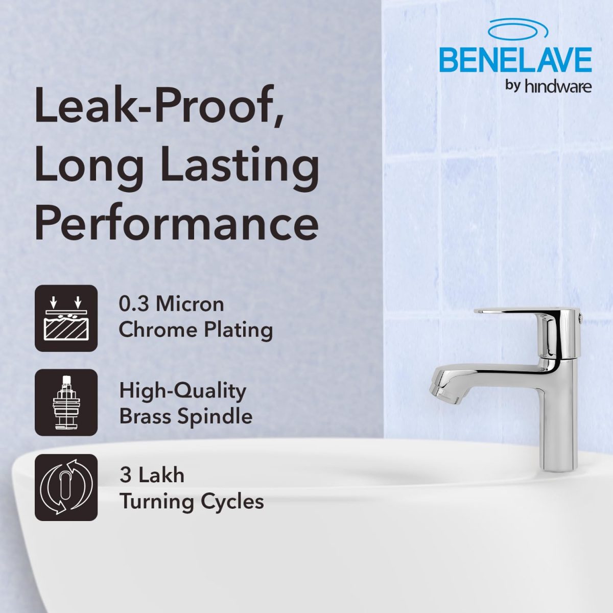 Benelave by Hindware Volga Pillar Tap for Bathroom, Brass with Chrome Finish | 7-Year Manufacturer Warranty - Image 3