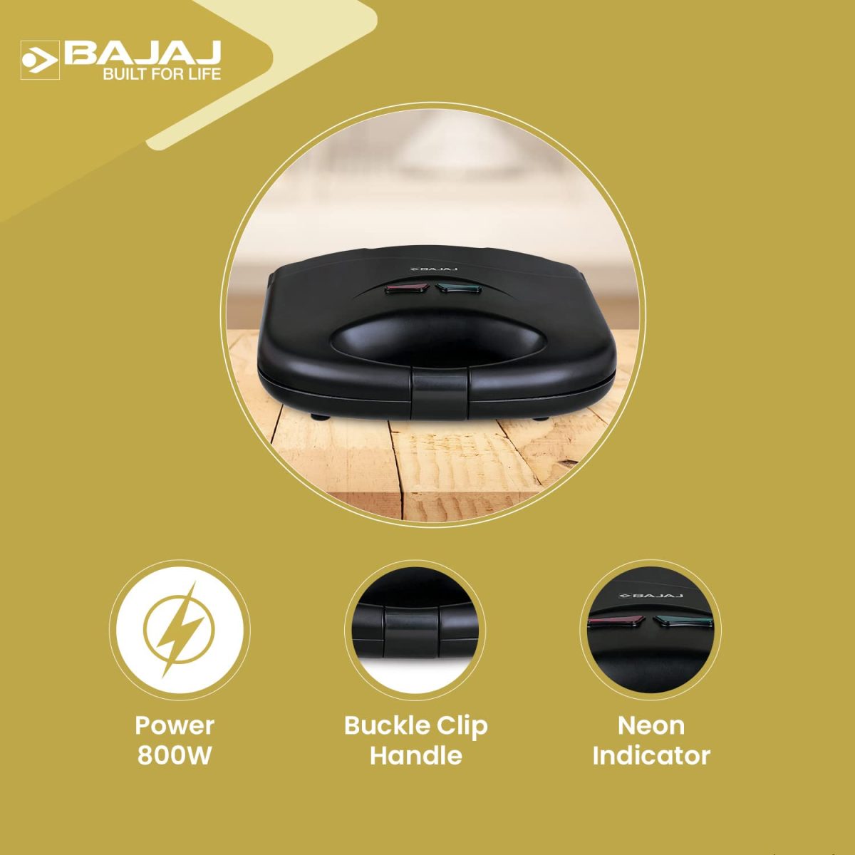 Bajaj New SWX 400 2-Slice Sandwich Grill Toaster | Non-Stick Coating Plates | Buckle Clip Handle | 2 Years Warranty 【Black】 - Image 4