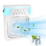Portable Air Conditioner - Mini Evaporative Air Cooler Desk Air Conditioner Fan with 3 Wind Speeds, 3 Spray Modes, 1/2/3 H Timer and 7 Color Light, Air Cooling Fan
