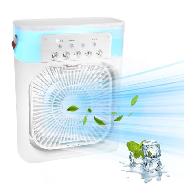 Portable Air Conditioner - Mini Evaporative Air Cooler Desk Air Conditioner Fan with 3 Wind Speeds, 3 Spray Modes, 1/2/3 H Timer and 7 Color Light, Air Cooling Fan