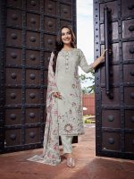 Royal Export Women's Chanderi Floral Embroidered Straight Kurta Pant with Dupatta - Image 4