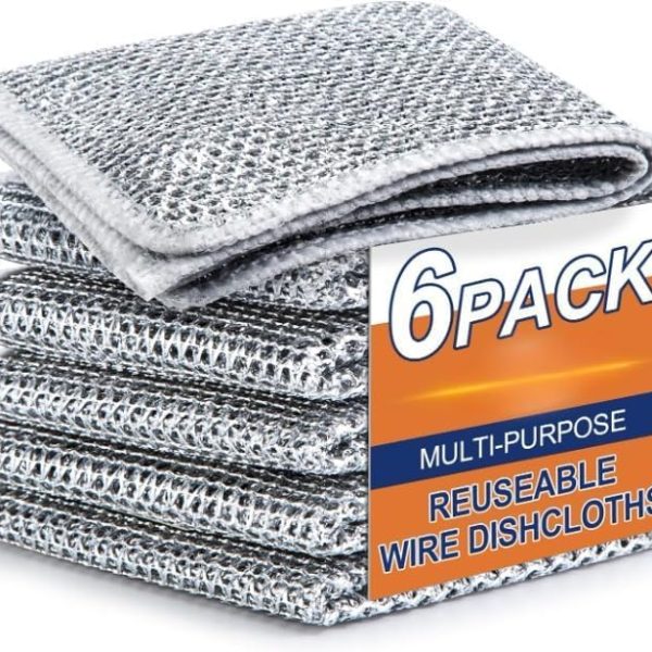 VALITUDO Non-Scratch Dish Wash Cloth (Pack of 6), Steel Wire Dishwashing Rags for Wet and Dry Stainless Steel Scrubber Non-Scratch Wire Dishcloth for Washing Dishes Sinks Counters (6)