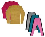 IndiWeaves Girls Cotton Full Sleeve Printed T-Shirts and Cotton Capri 3/4 Pants (Grey,Green,Pink,Magenta,Yellow) Pack of 5