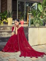 Satrani Women's Georgette Stone Work Border & Piping Border Saree with Unstitched Blouse Piece - Image 6