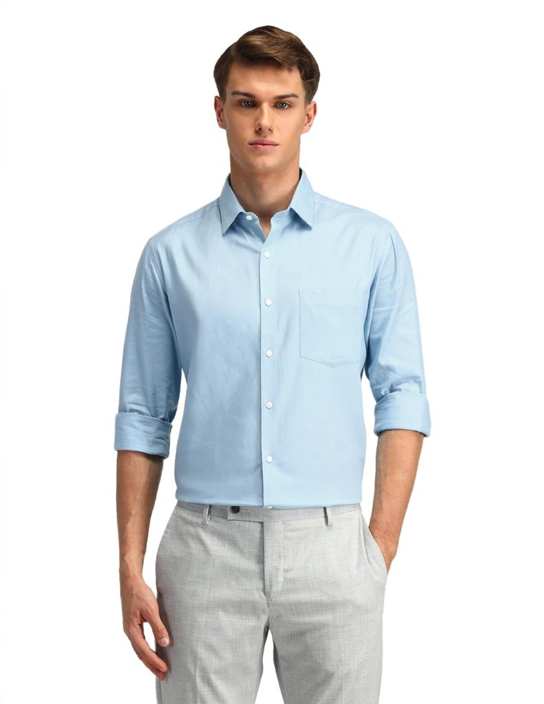 Arrow Men's Solid Full Sleeve Slim Fit Cutaway Collar Cotton Formal Shirt