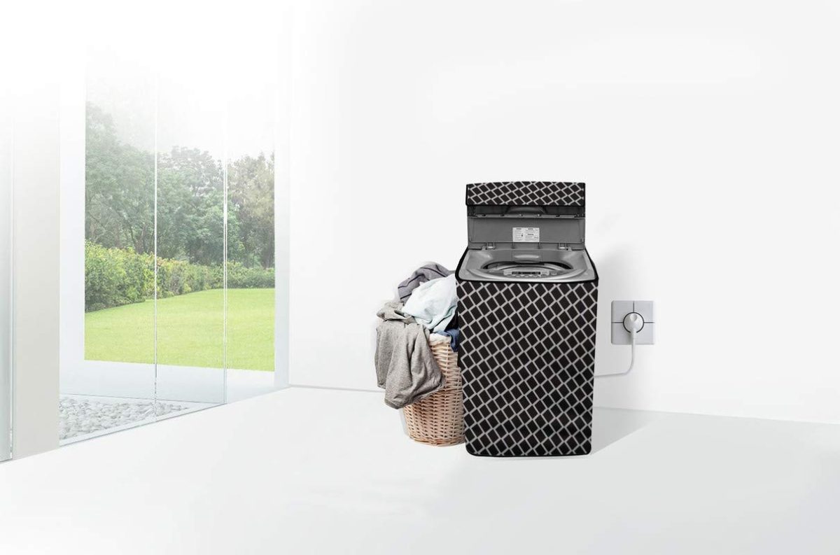 Stylista Washing Machine Cover Compatible for LG 11.0 Kg Inverter Fully-Automatic Top Loading THD11STB Argyle Pattern Grey - Image 2