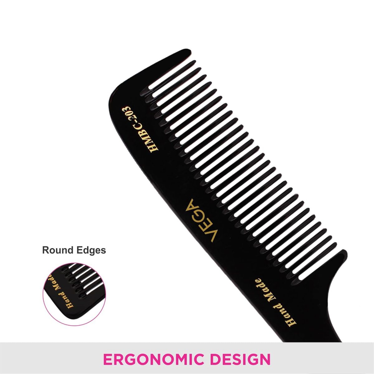 Vega Grooming Hair Comb,Handmade, (India's No.1* Hair Comb Brand)For Men and Women,Black, (HMBC-203) - Image 6
