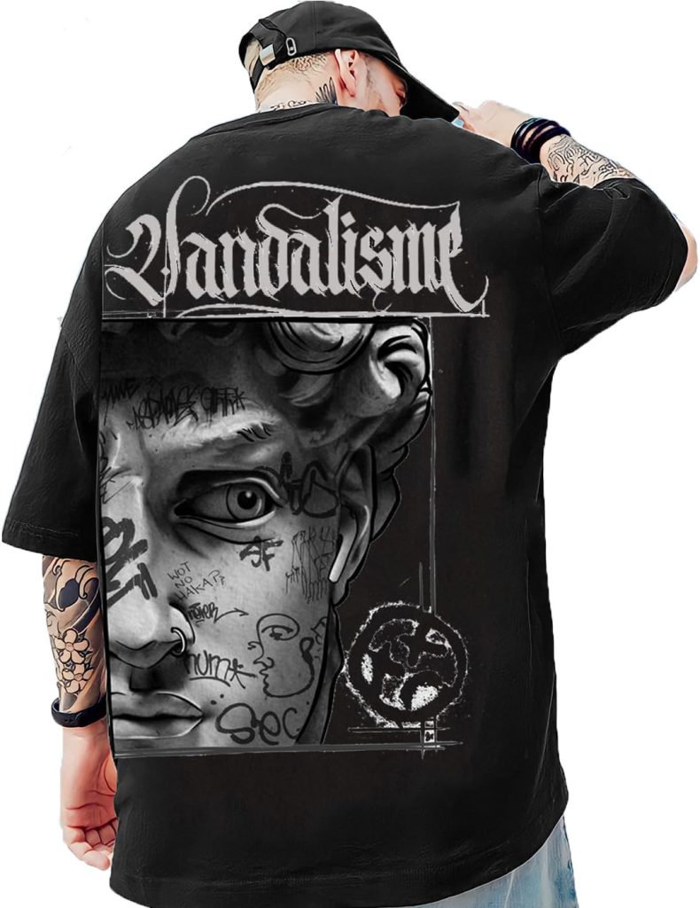Men's Stylish Graphic Printed 3/4th Sleeve Oversized T-Shirt (Black)