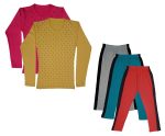 IndiWeaves Girls Cotton Full Sleeve Printed T-Shirts and Cotton Capri 3/4 Pants (Grey,Green,Red,Magenta,Yellow,15-16 Years) Pack of 5